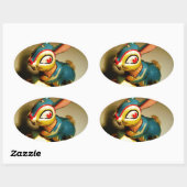 Sticker Ovale lapin jouet et oeuf jaune pâle (Feuille)