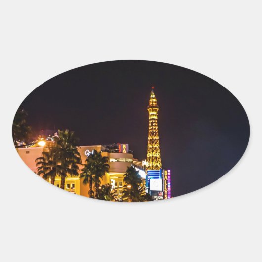 Sticker Ovale Las Vegas Night Lights Strip Eiffel Tower Casino (Devant)