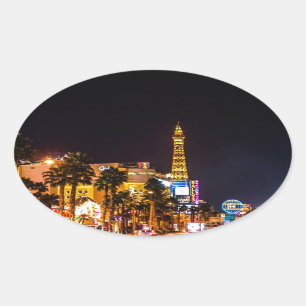 Sticker Ovale Las Vegas Night Lights Strip Eiffel Tower Casino