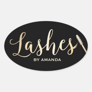 Sticker Ovale Lashes Gold Script Artiste maquillage moderne