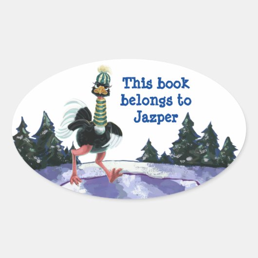 Sticker Ovale L'autruche arctique à la course (Devant)