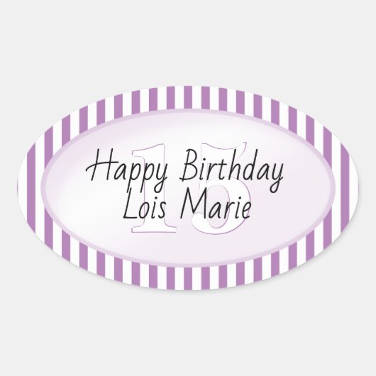 Sticker Ovale Lavande d'âge subtile/Motif de bandes simples blan (Devant)