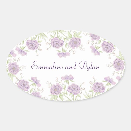 Sticker Ovale Lavender Purple Rose Wedding (Devant)