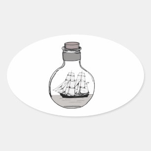 Sticker Ovale Le bateau dans l'ampoule en verre