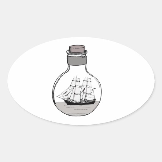 Sticker Ovale Le bateau dans l'ampoule en verre (Devant)