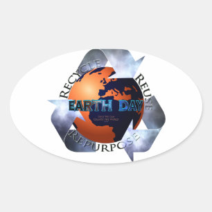 Sticker Ovale Le changement de jour des terres dans le monde