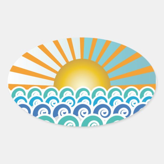 Sticker Ovale Le long de l'autocollant ovale bleu Vagues (Devant)