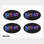 Sticker Ovale Le nom Ashley dans les lumières 3D (Feuille)