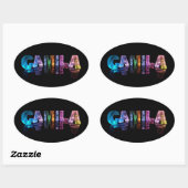Sticker Ovale Le nom Camila en lumières 3D (Feuille)