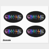 Sticker Ovale Le nom Charlie dans les lumières 3D (Feuille)