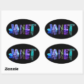 Sticker Ovale Le nom Janet en lumières 3D (photo) (Feuille)