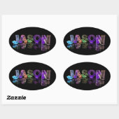 Sticker Ovale Le nom Jason en lumières 3D (photo) (Feuille)