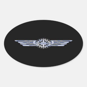 Sticker Ovale Le pilote de l'air Chrome comme les Wings Compass 