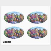 Sticker Ovale Lecture en été (Feuille)