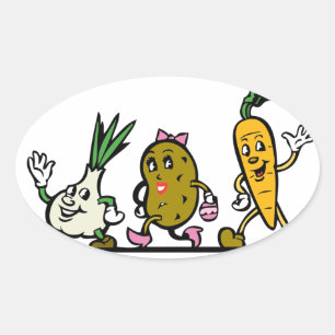 Sticker Ovale légumes-caricature-racines-légumes