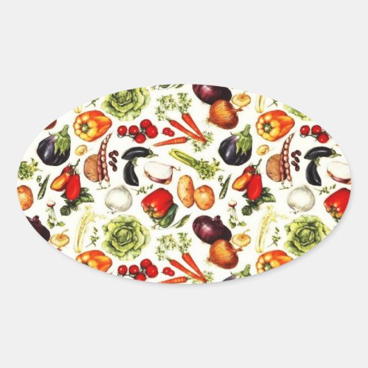 Sticker Ovale Légumes Vintages (Devant)