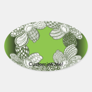 Sticker Ovale Lei Fleur Dessinée À La Main Choisir N'Importe Que