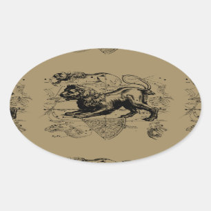 Sticker Ovale Leo Constellation Carte Hevelius vers 1690