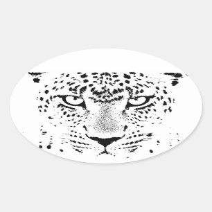 Sticker Ovale Léopards noirs et blancs