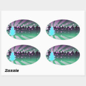 Sticker Ovale Les arbres de Noël dans les tons verts (Feuille)