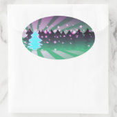 Sticker Ovale Les arbres de Noël dans les tons verts (Sac)