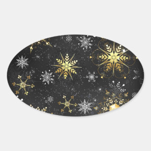 Sticker Ovale Les flocons dorés de Noël sur l'Arrière - plan noi
