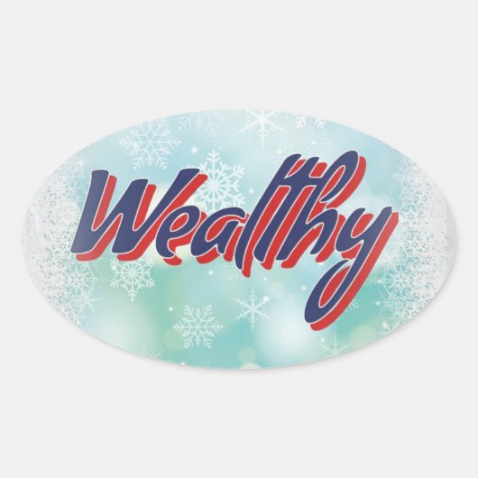 Sticker Ovale Les mantras chanceux : Heureux Sage Sage et riche (Devant)