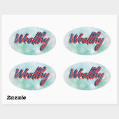 Sticker Ovale Les mantras chanceux : Heureux Sage Sage et riche (Feuille)