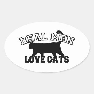Sticker Ovale Les vrais hommes aiment les chats