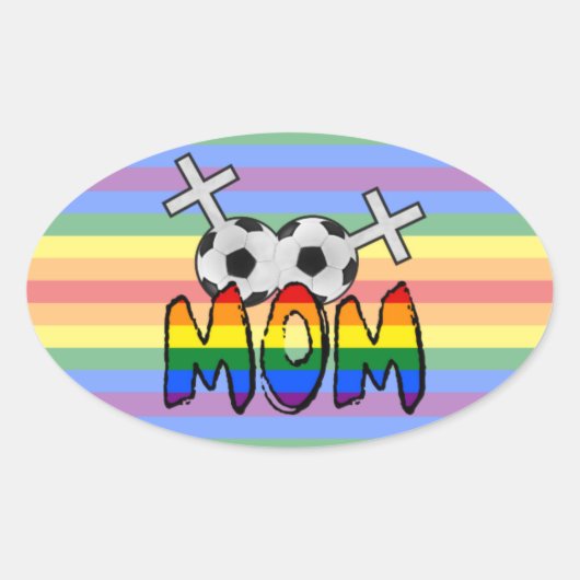 Sticker Ovale Lesbian Soccer Mom (avec arc-en-ciel) (Devant)