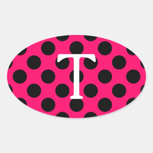 Sticker Ovale Lettre blanche T Monogramme avec Pois (Devant)