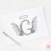 Sticker Ovale Lettre G Monogramme initial avec ailes angéliques  (Enveloppe)