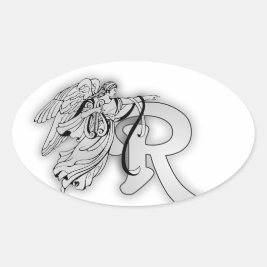 Sticker Ovale Lettre R Angle Monogramme initial (Devant)