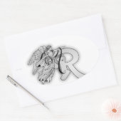 Sticker Ovale Lettre R Angle Monogramme initial (Enveloppe)