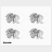 Sticker Ovale Lettre R Angle Monogramme initial (Feuille)