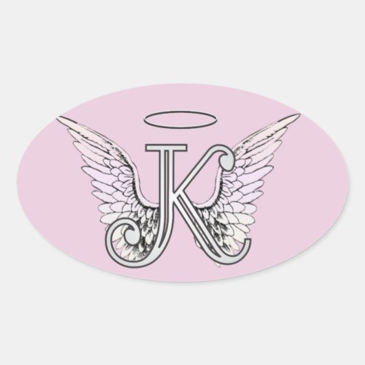 Sticker Ovale Lettre rose K Angel Wings Monogramme (Devant)