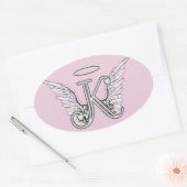 Sticker Ovale Lettre rose K Angel Wings Monogramme (Enveloppe)