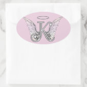 Sticker Ovale Lettre rose K Angel Wings Monogramme (Sac)