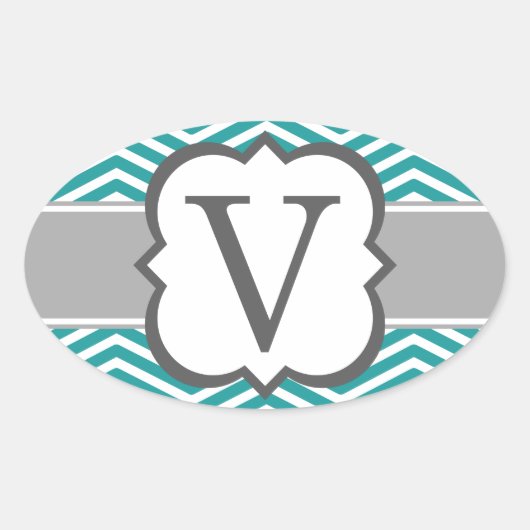 Sticker Ovale LETTRE turquoise MONÂTRE BLANC V Chevron (Devant)