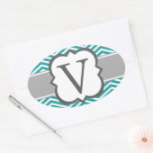 Sticker Ovale LETTRE turquoise MONÂTRE BLANC V Chevron (Enveloppe)
