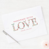 Sticker Ovale Lettres d'amour florales | Fabriqué avec amour (Enveloppe)
