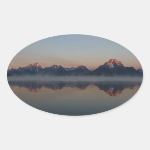 Sticker Ovale Lever de soleil au Jackson Dam Grand Teton Nationa