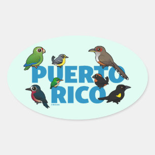 Sticker Ovale L'exploit de Porto Rico Birdorable. Oiseaux endémi