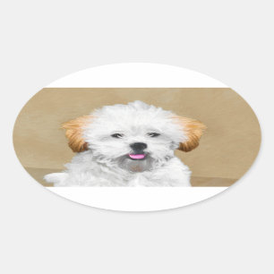 Sticker Ovale Lhasa Apso Puppy Peinture - Cute Original Chien Ar