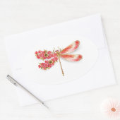 Sticker Ovale libellule de fleurs avec sakura de bijoux (Enveloppe)