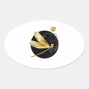 Sticker Ovale libellule d'or en cercle noir