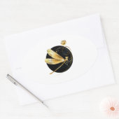 Sticker Ovale libellule d'or en cercle noir (Enveloppe)
