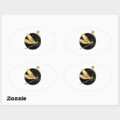 Sticker Ovale libellule d'or en cercle noir (Feuille)