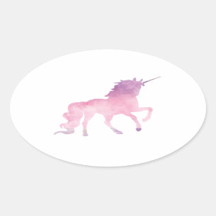 Sticker Ovale Licorne molle de rose d'aquarelle