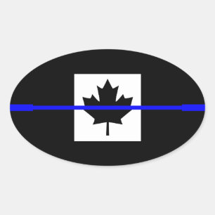 Sticker Ovale Ligne Bleue fine sur le Décor du drapeau canadien
